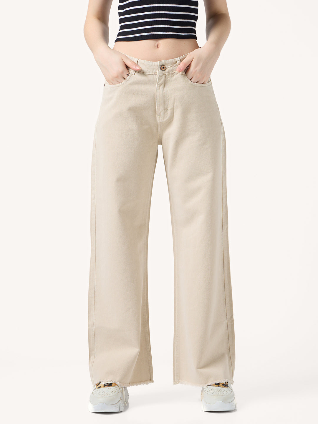 Beige Straight Fit Jeans