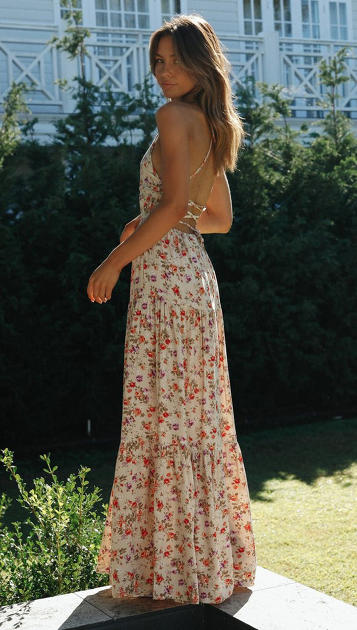 Multi Backless Printed Tie Up Dress