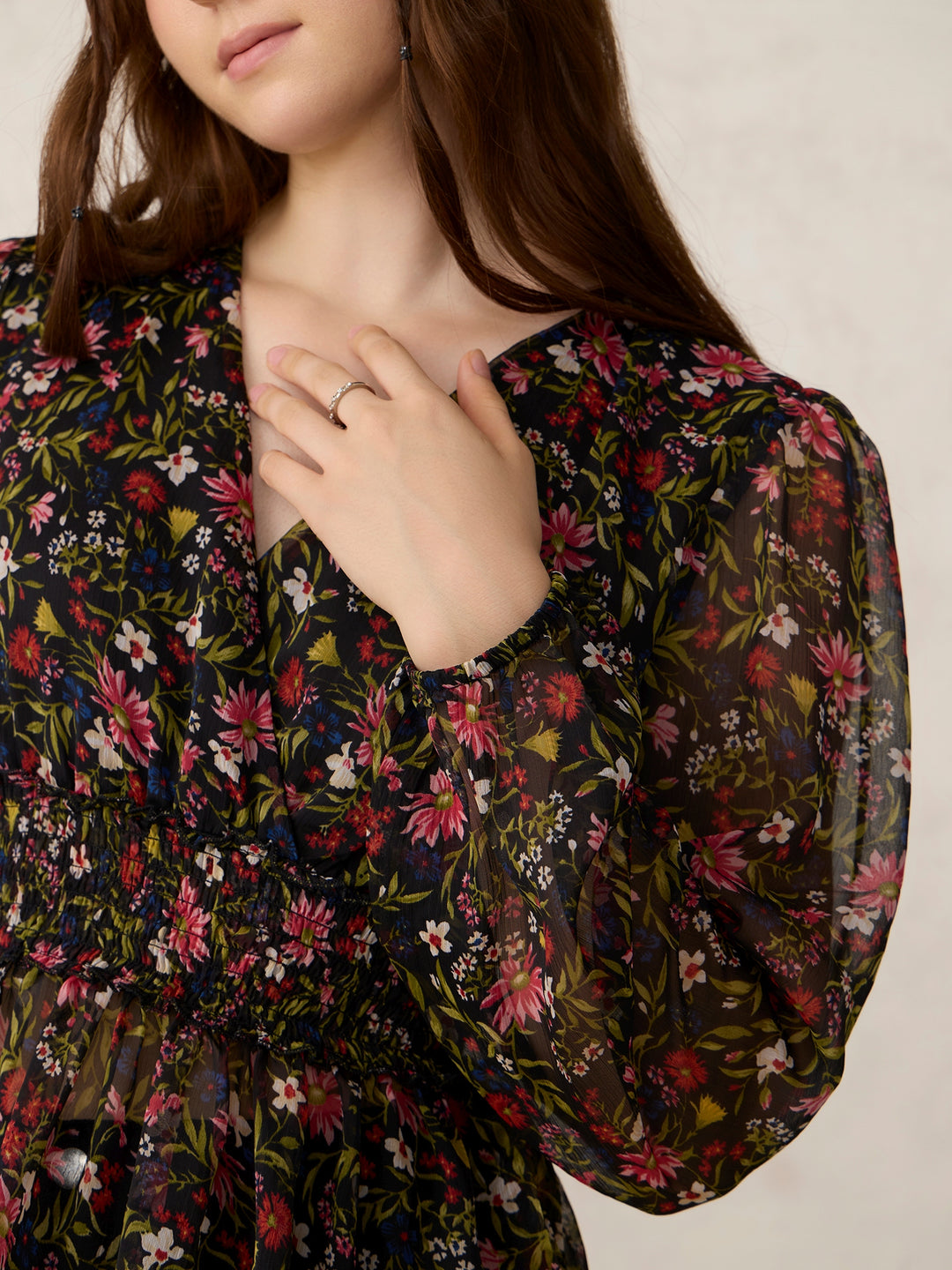 Black Printed Peplum Top