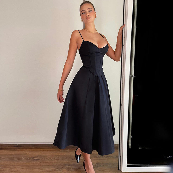 Black Sweetheart Neck Shoulder Strap Dress