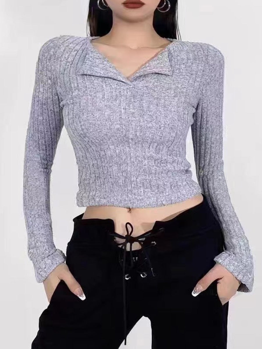 Grey Flat Knit Top