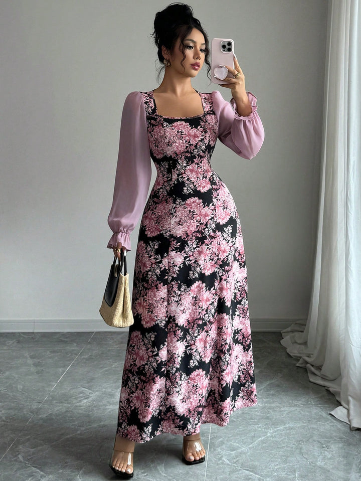 Pink Floral Print Maxi Dress