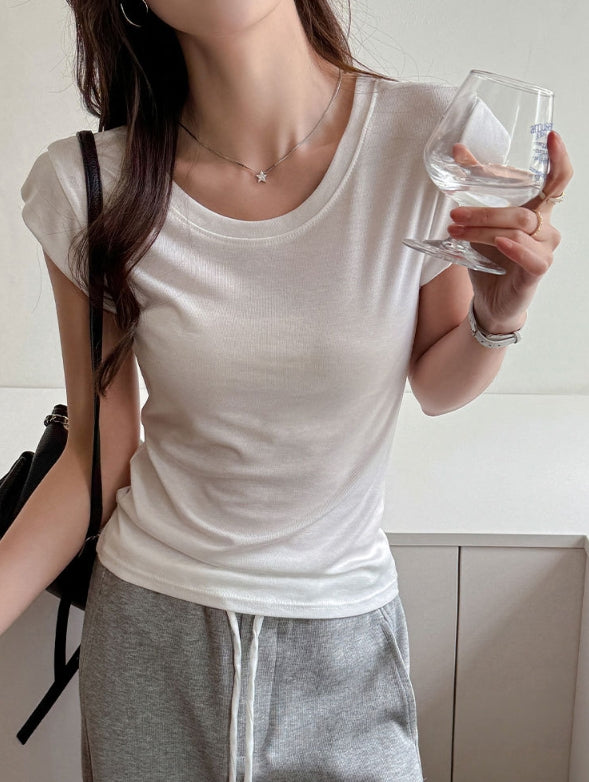 White Round Neck Solid T-Shirt