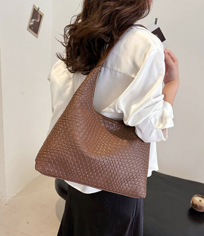 Brown Textured Curved Shoulder Carry