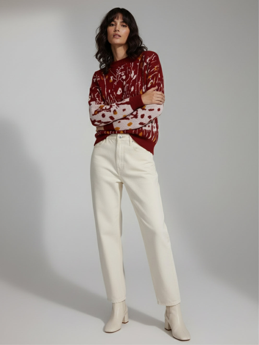 Red All Over Floral Printded Sweater