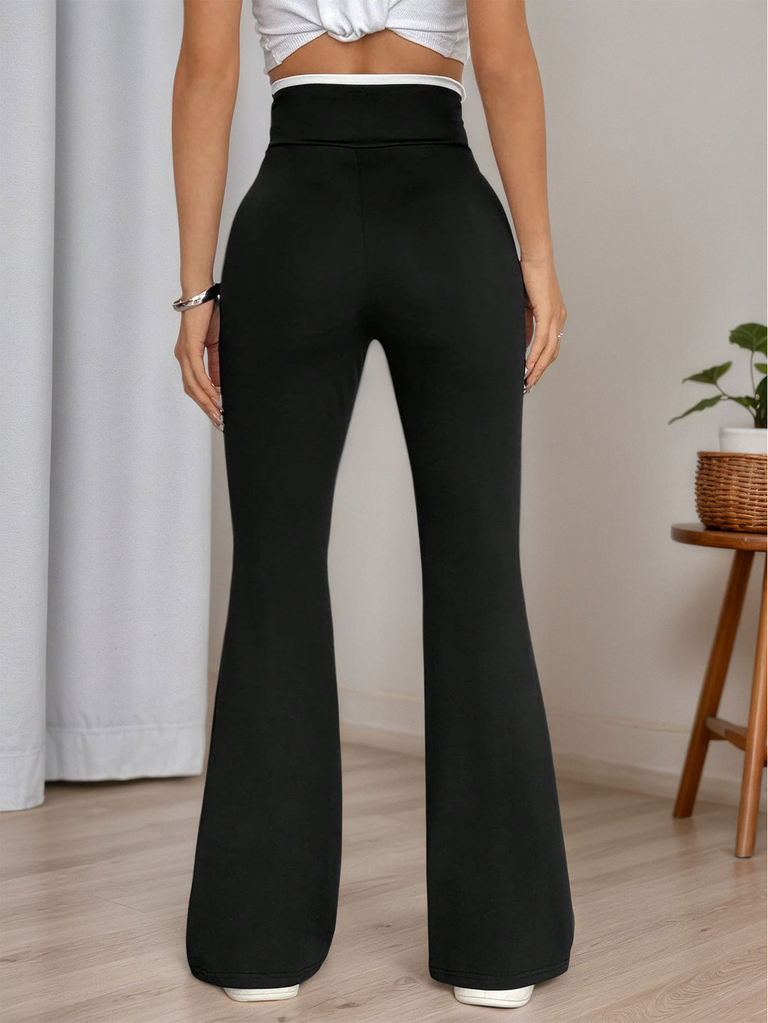 Black High Waist Contrast Asymmetrical Band Sweatpants