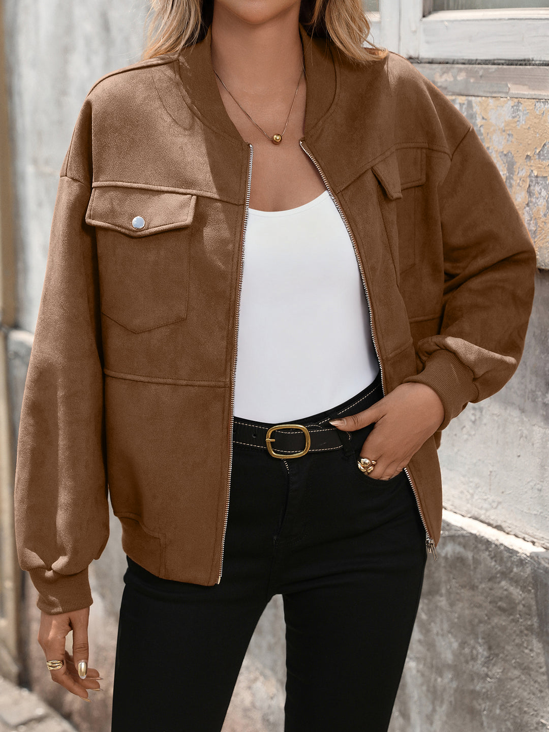 Brown Double Pocket Suede Jacket