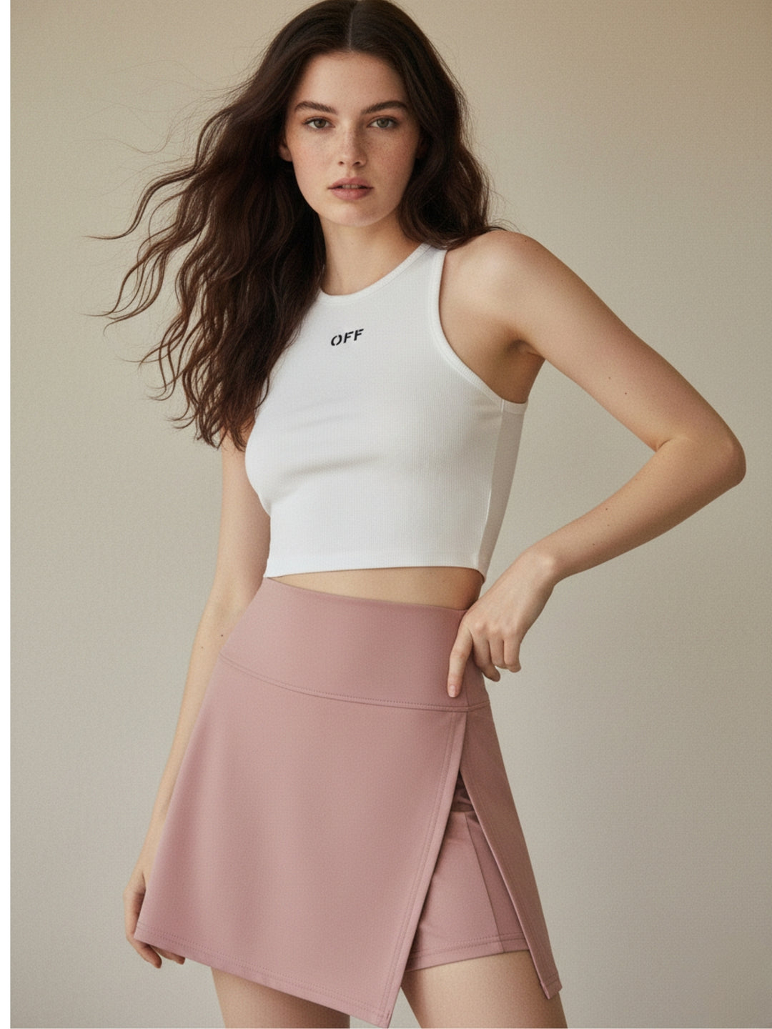 Light Pink Solid Fitted Skorts