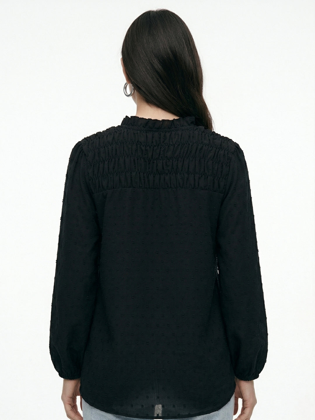 Black Bishop Sleeve Shoulder Gathered Blouson