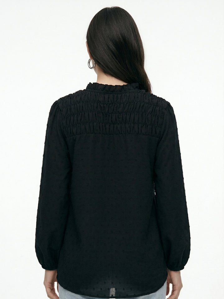 Black Bishop Sleeve Shoulder Gathered Blouson