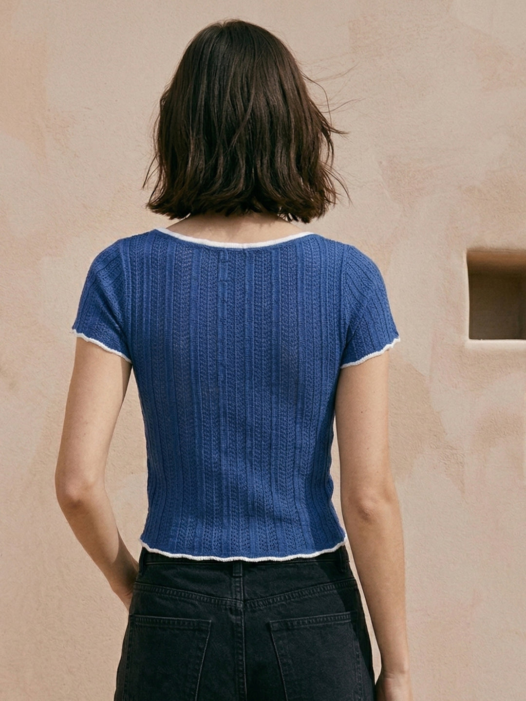 Blue Bow Detail Fitted Top