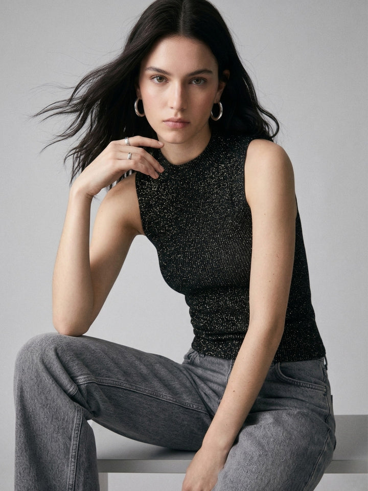 Black Sleeveless Shimmered Tank