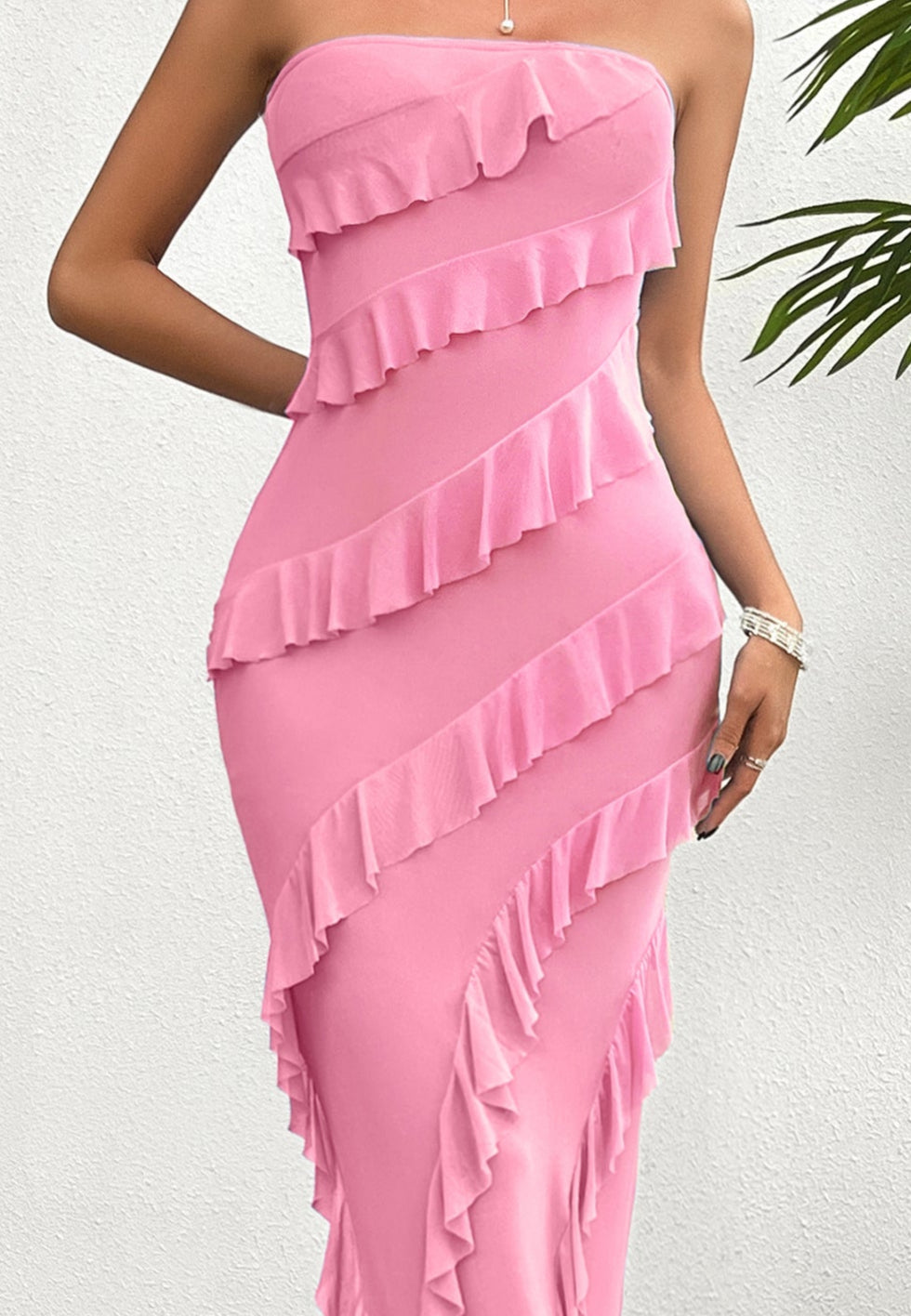 Pink Tube Dress With Tiered Frills