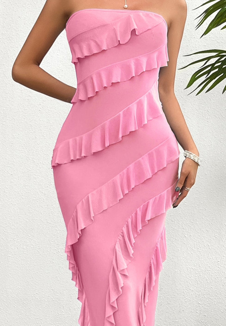 Pink Tube Dress With Tiered Frills