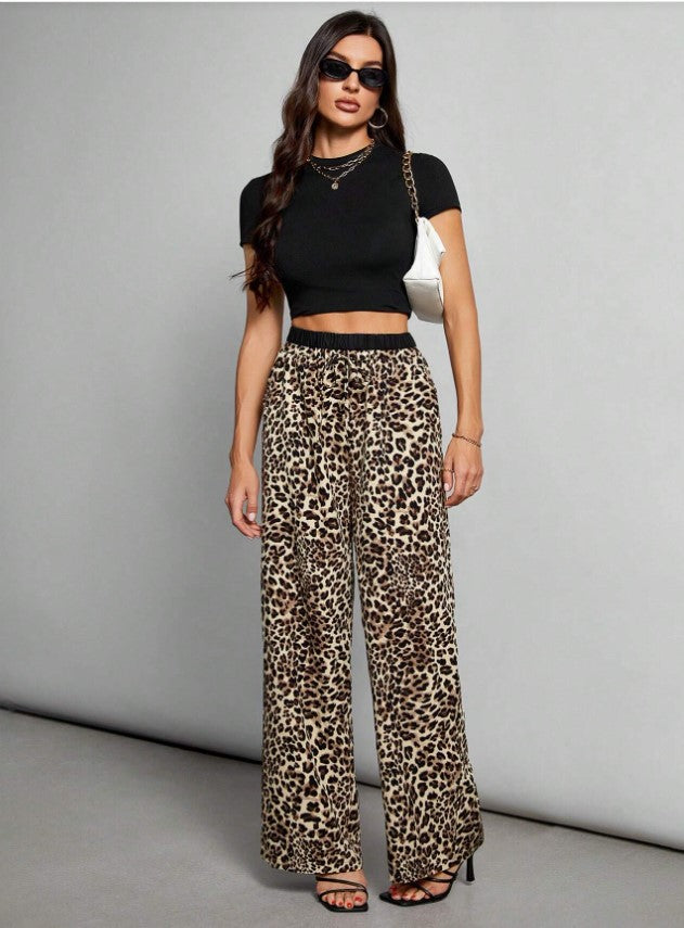 Brown Animal Print Wide Leg Joggers