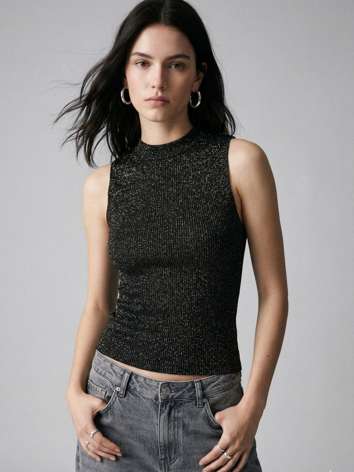 Black Sleeveless Shimmered Tank