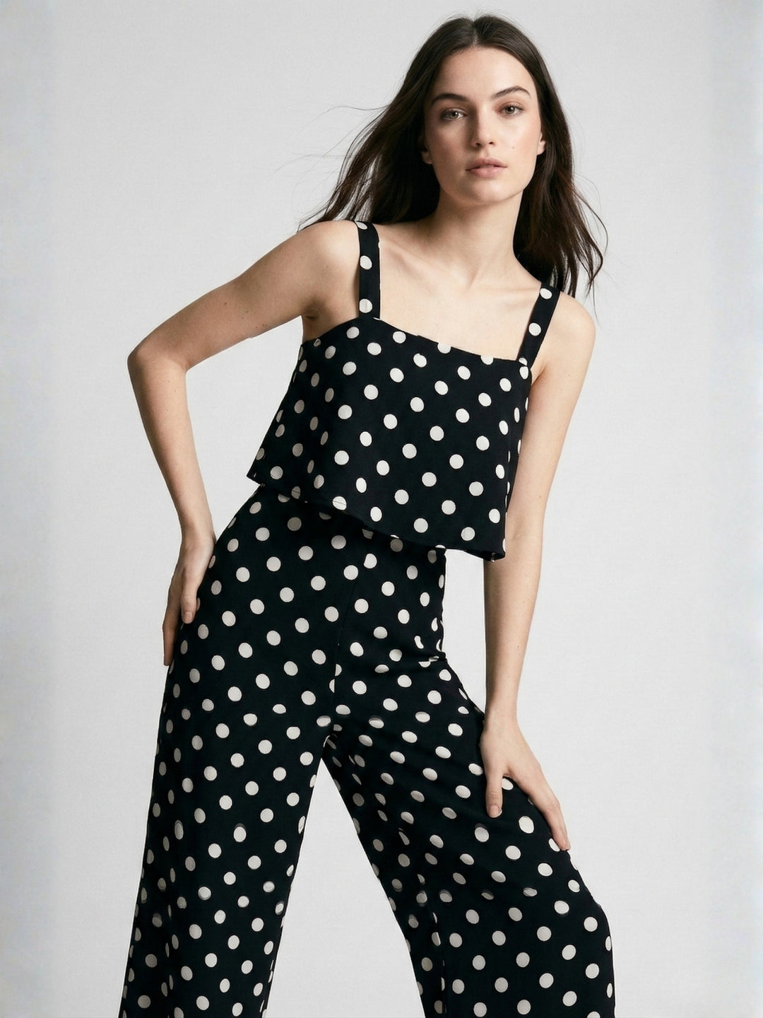 Black Shoulder Strap Polka Printed Jumpsuits