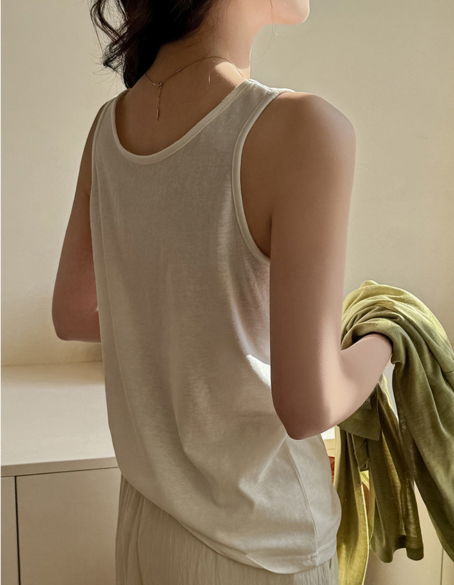 Cream Relaxed Fit Sleeveless Tank Top