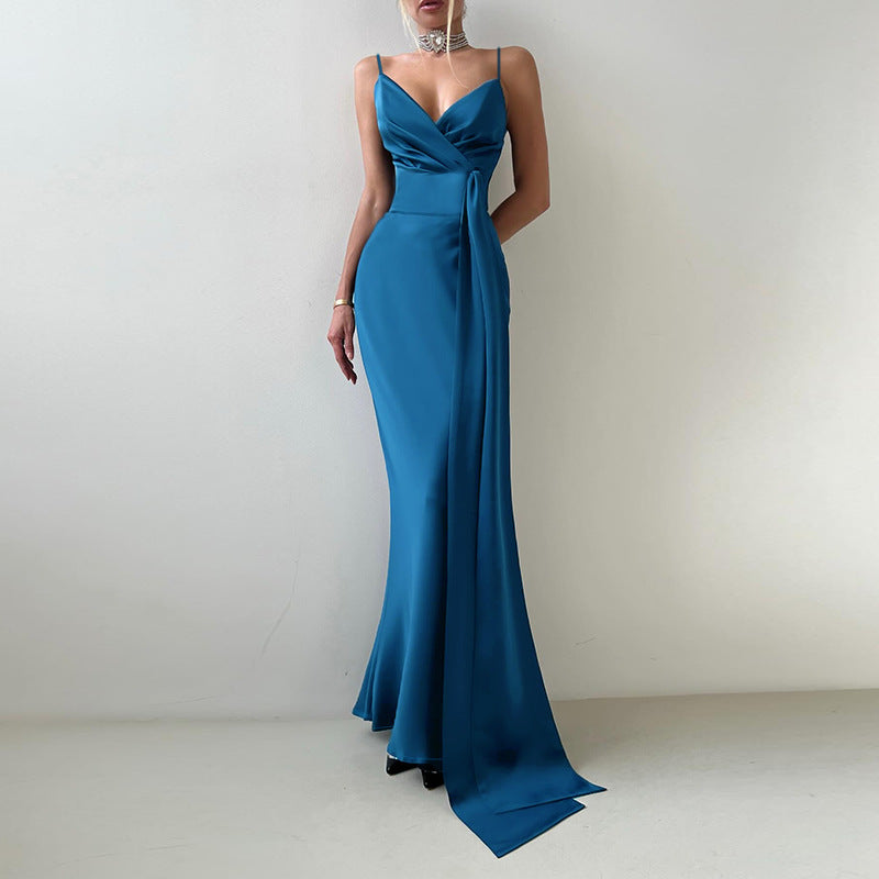 Blue Wrap dress with large bow detail