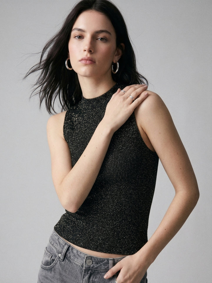 Black Sleeveless Shimmered Tank