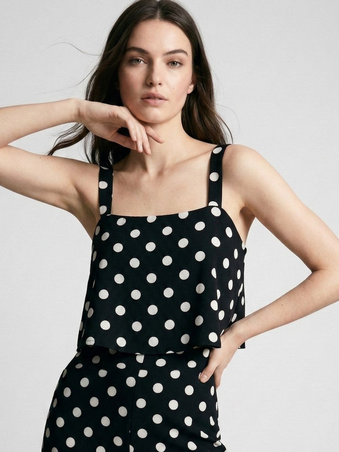 Black Shoulder Strap Polka Printed Jumpsuits