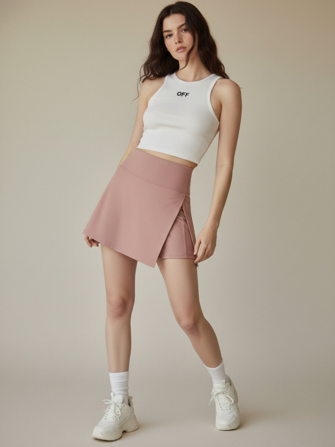 Light Pink Solid Fitted Skorts