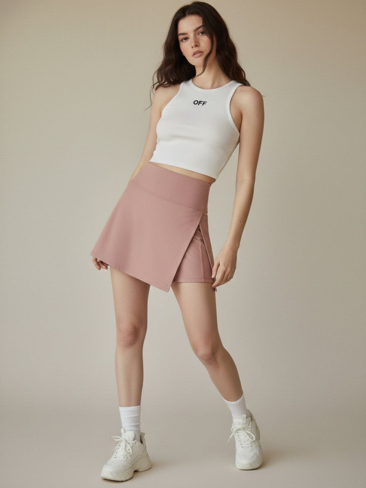 Light Pink Solid Fitted Skorts