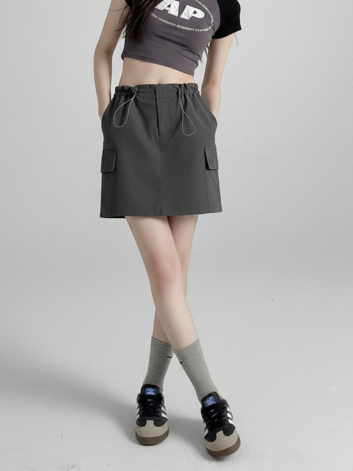 Charcoal Drawstring Cargo Skirt