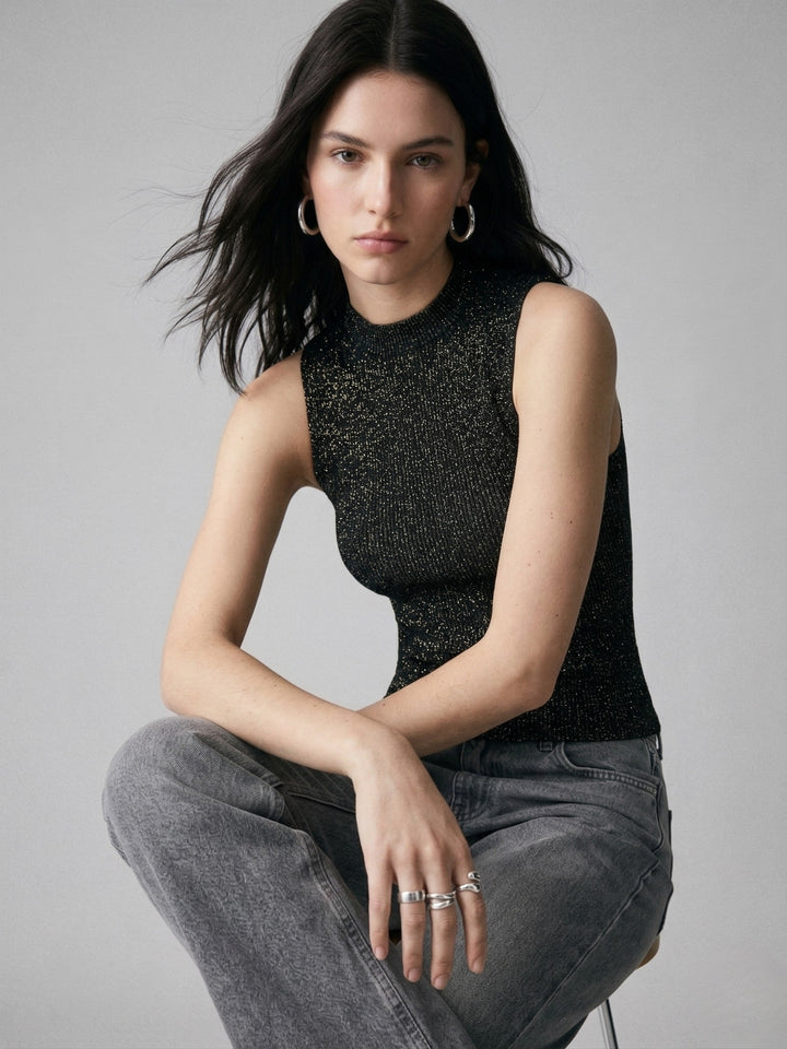 Black Sleeveless Shimmered Tank