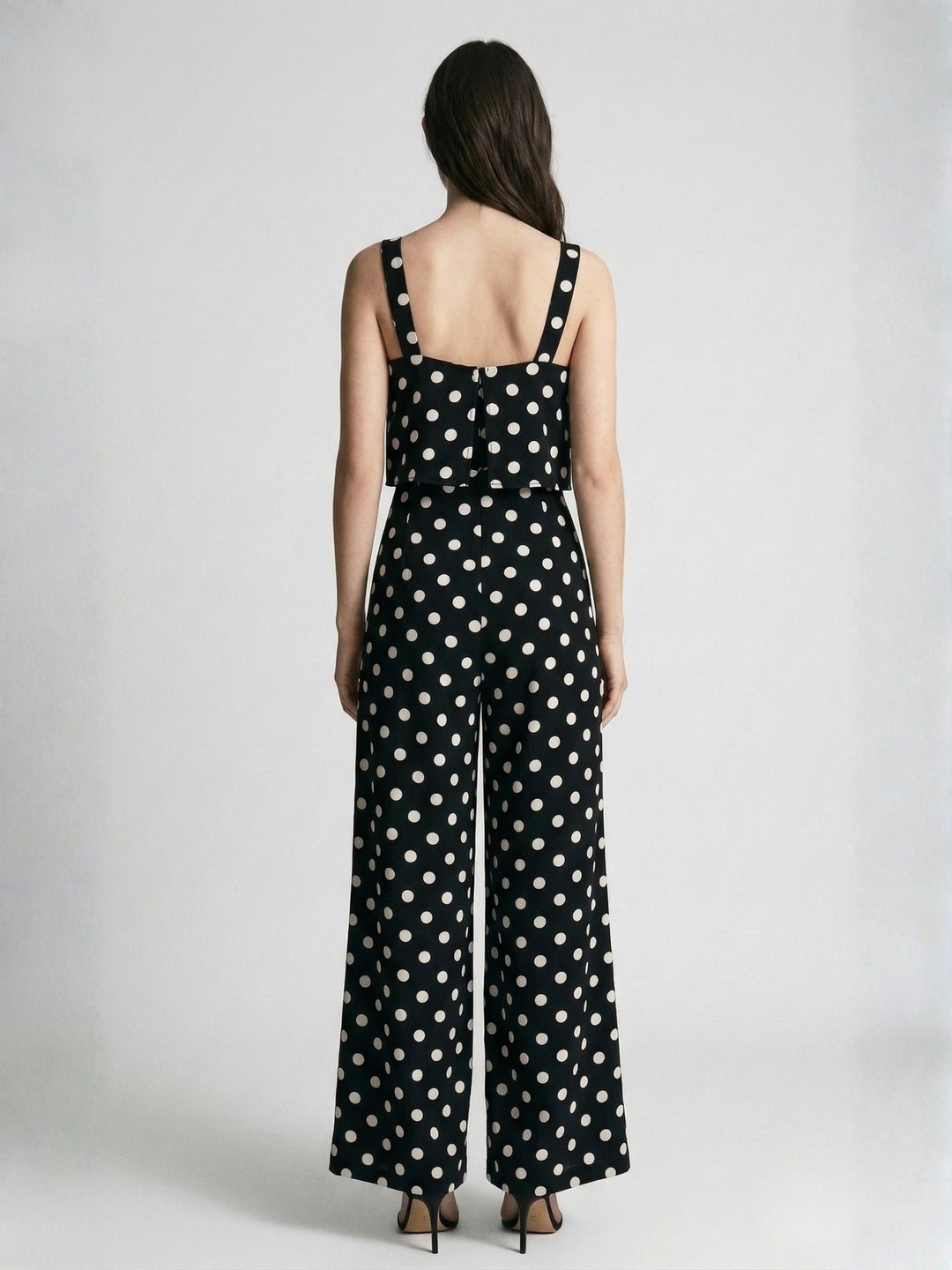Black Shoulder Strap Polka Printed Jumpsuits