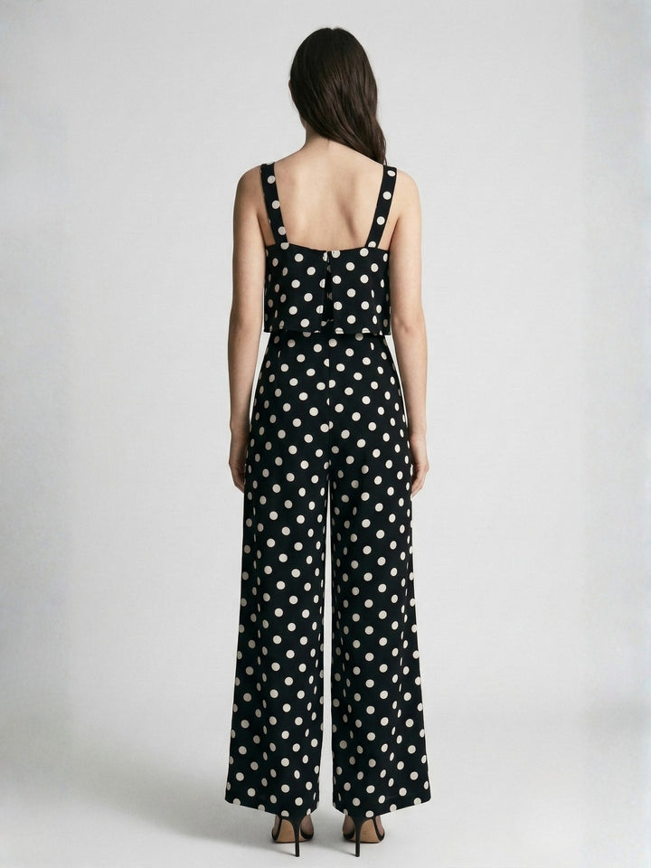 Black Shoulder Strap Polka Printed Jumpsuits