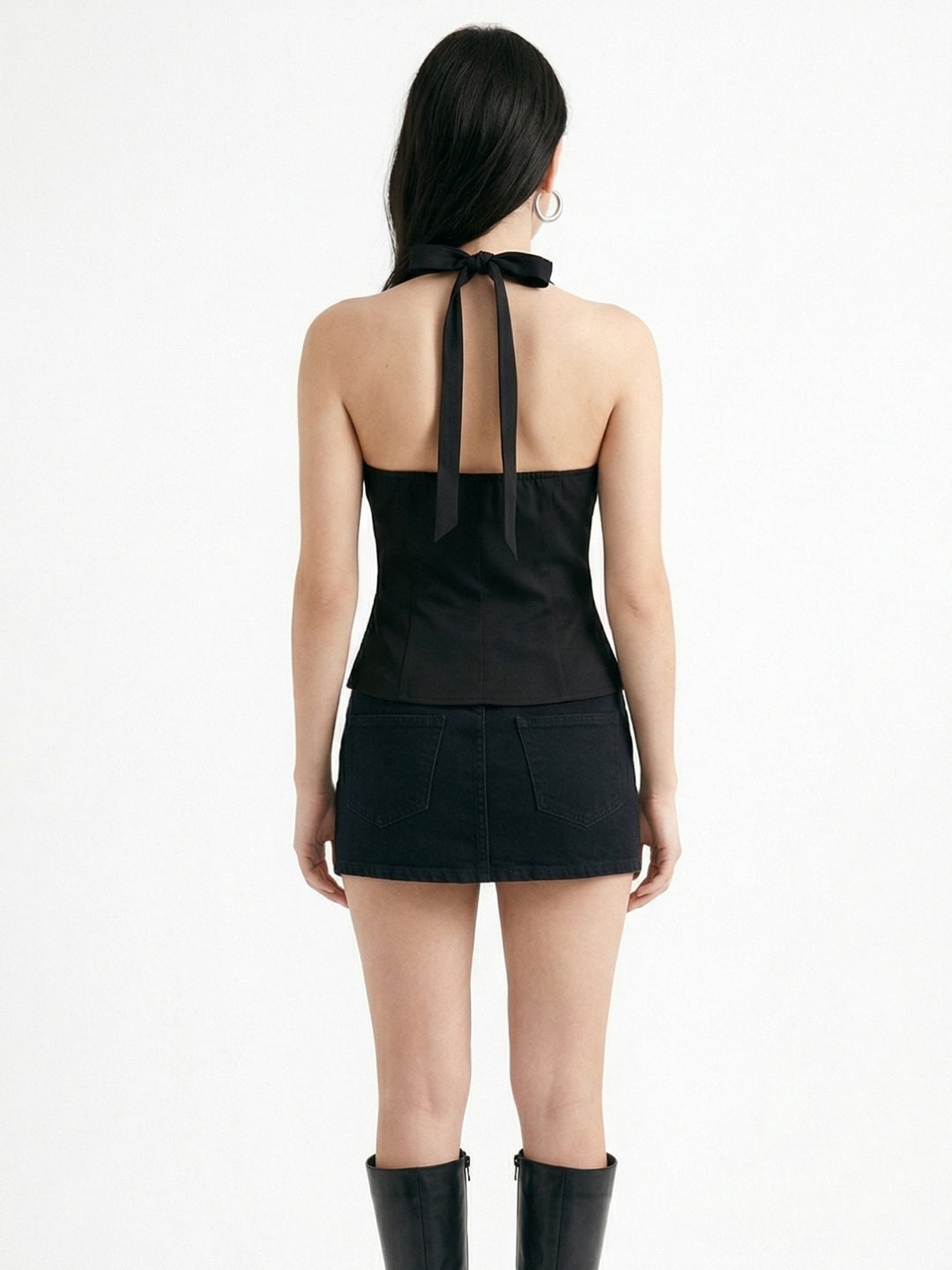 Black Sleeveless Front Bottoned Vest