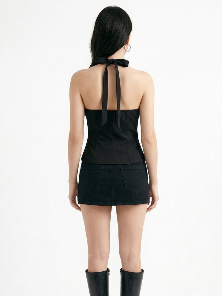 Black Sleeveless Front Bottoned Vest