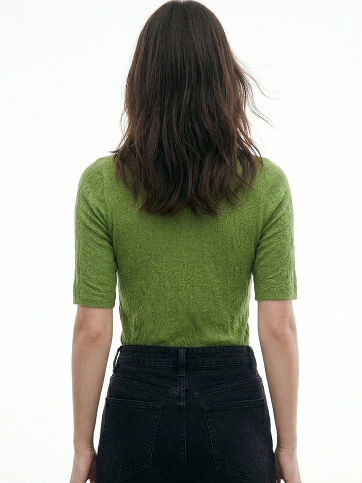 Green Mock Neck Textured Top
