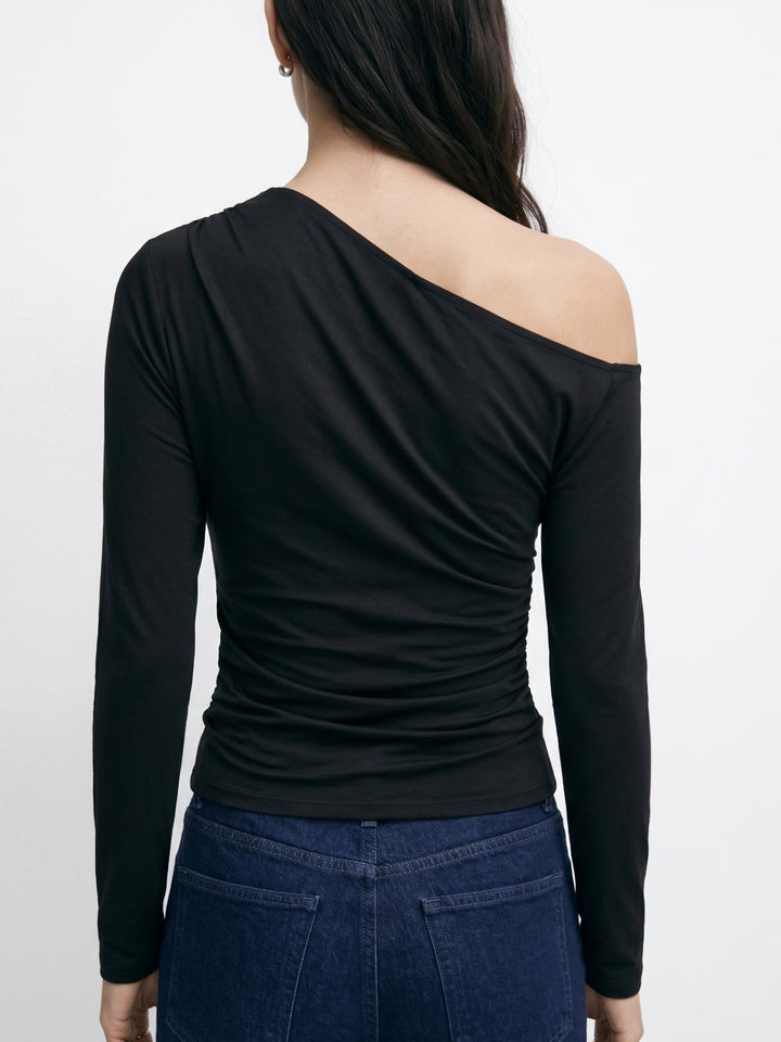 Black One Shoulder Full Sleeves Fitted Top
