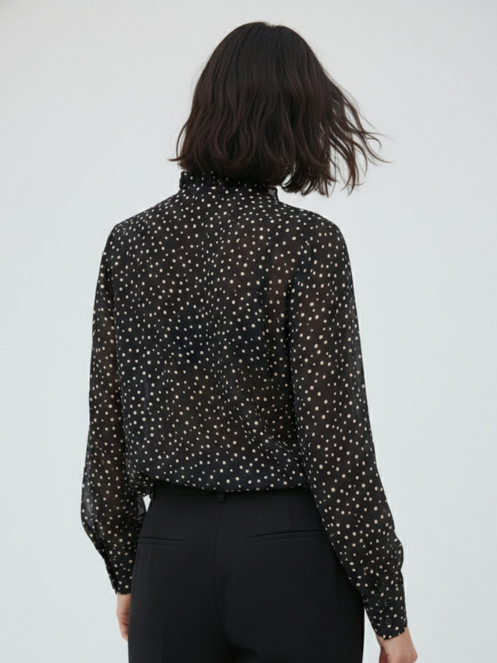 Black Printed Deep-V Top