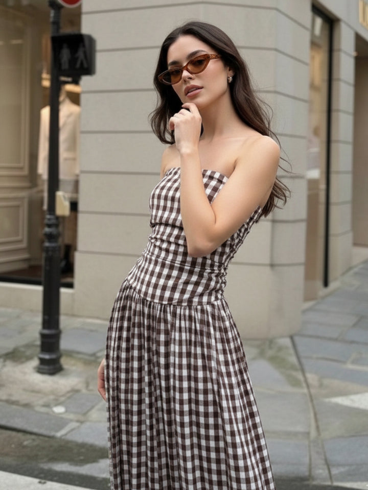 Khaki Off Shoulder Drop Waist Dress