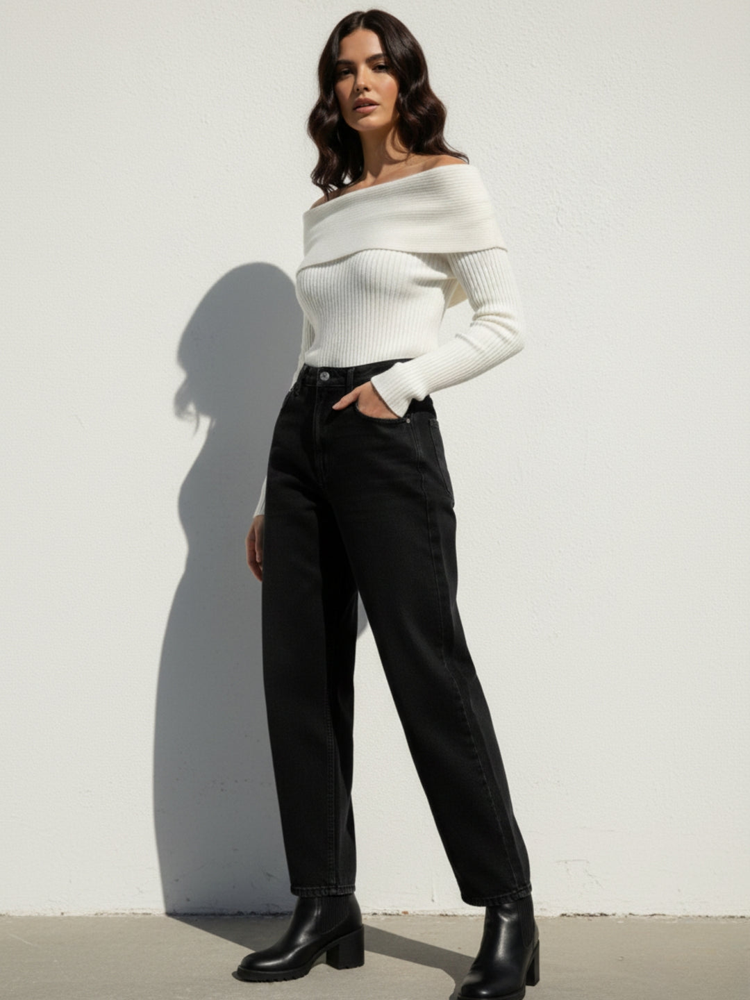 Cream Off Shoulder Full Sleeve Top