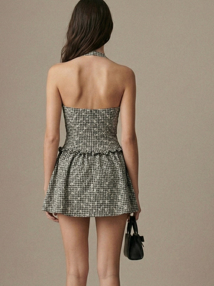 Black Halter Neck Printed Dress