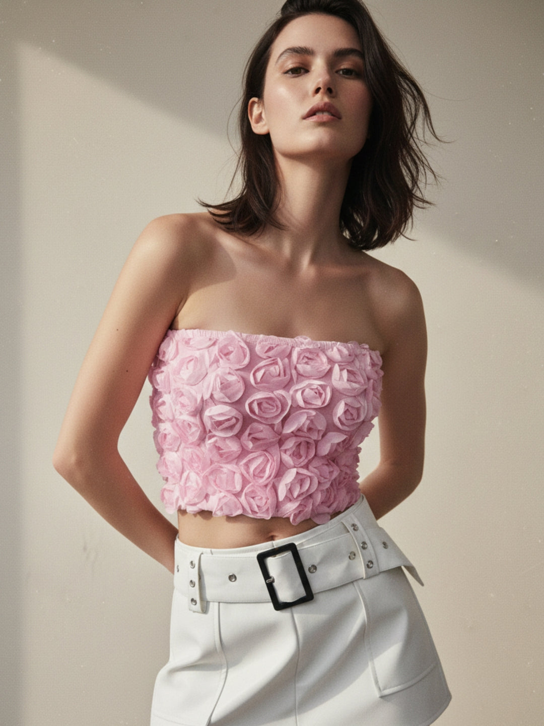 Pink Floral 3D Trim Top