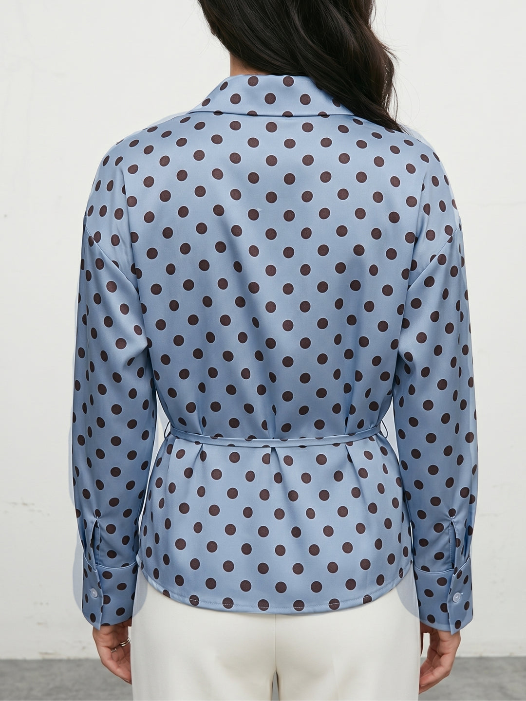 Blue Polka Printed Waist Tie-Up Shirt