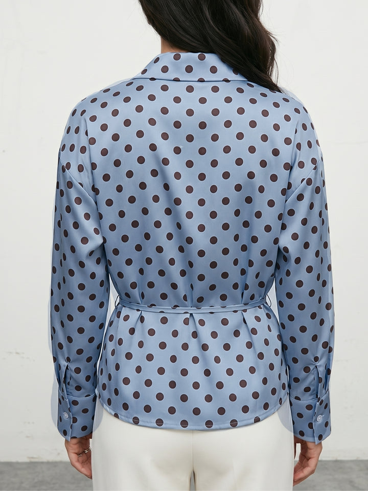 Blue Polka Printed Waist Tie-Up Shirt