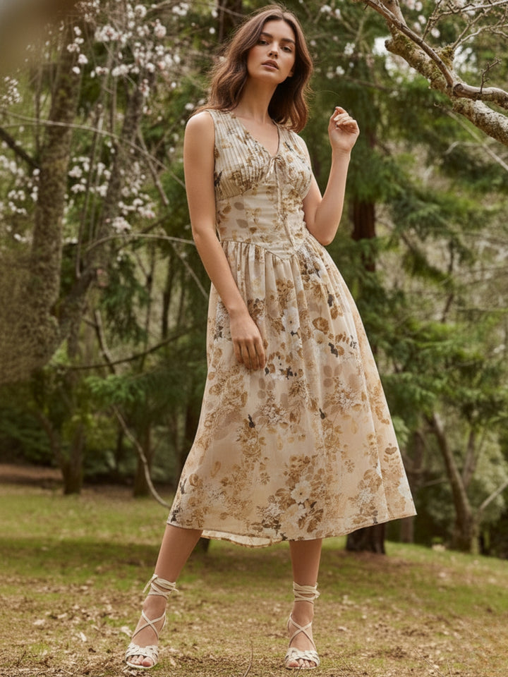 Yellow fitted-waist midi dress