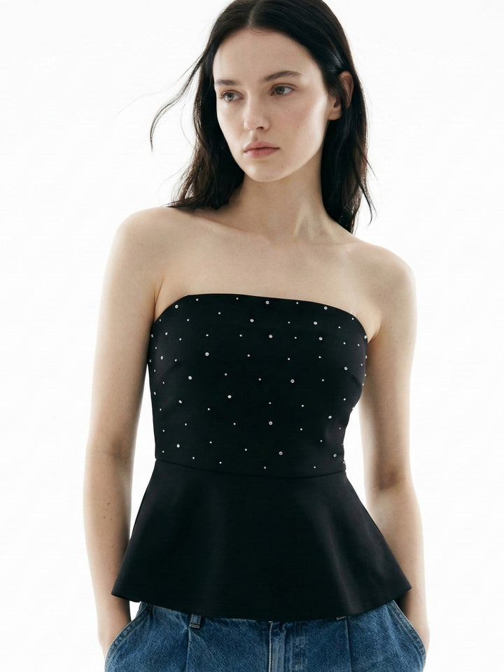 Black Tube Peplum Top With Studs