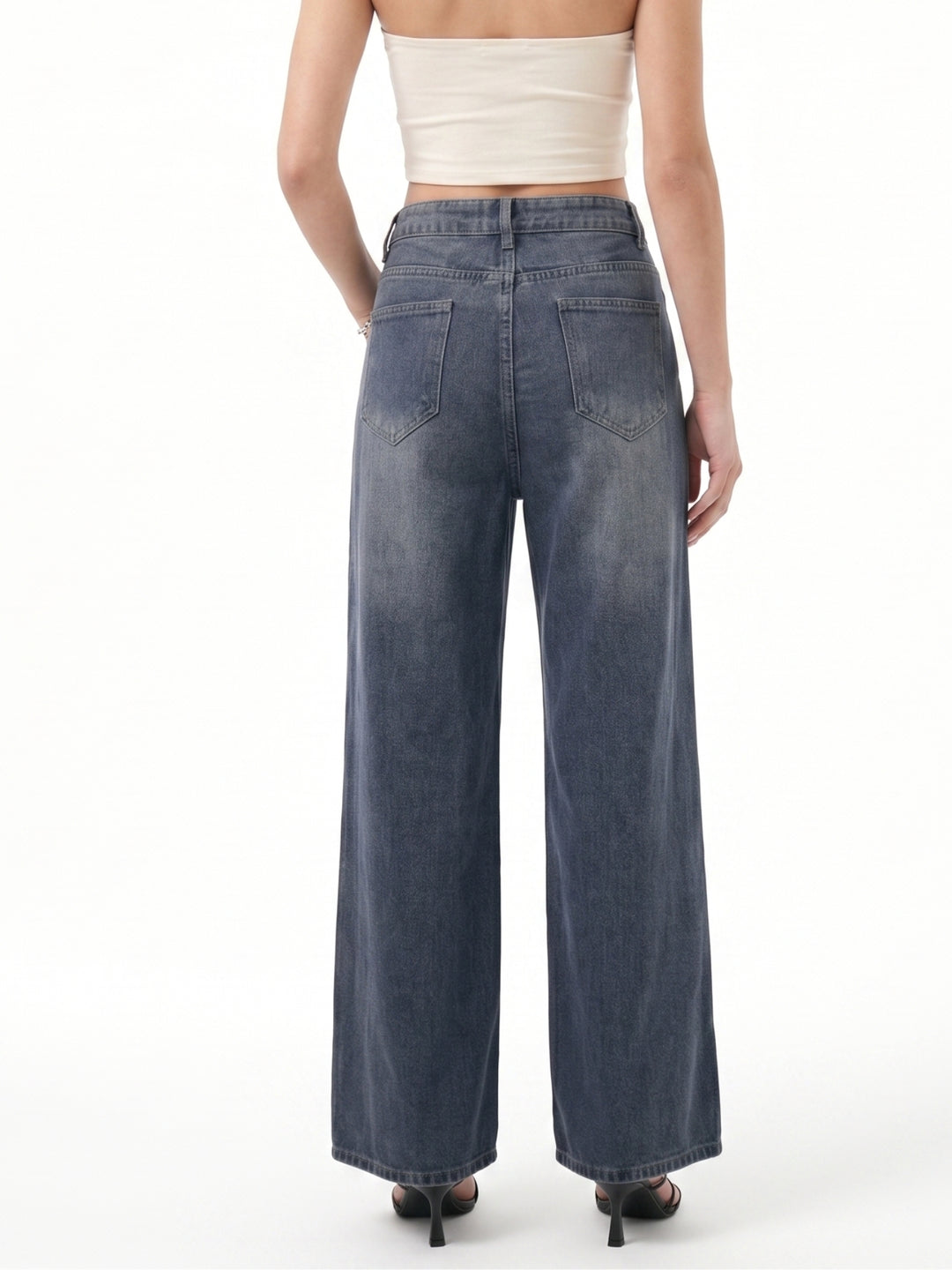 Navy Blue High Waist Wide Leg Jeans