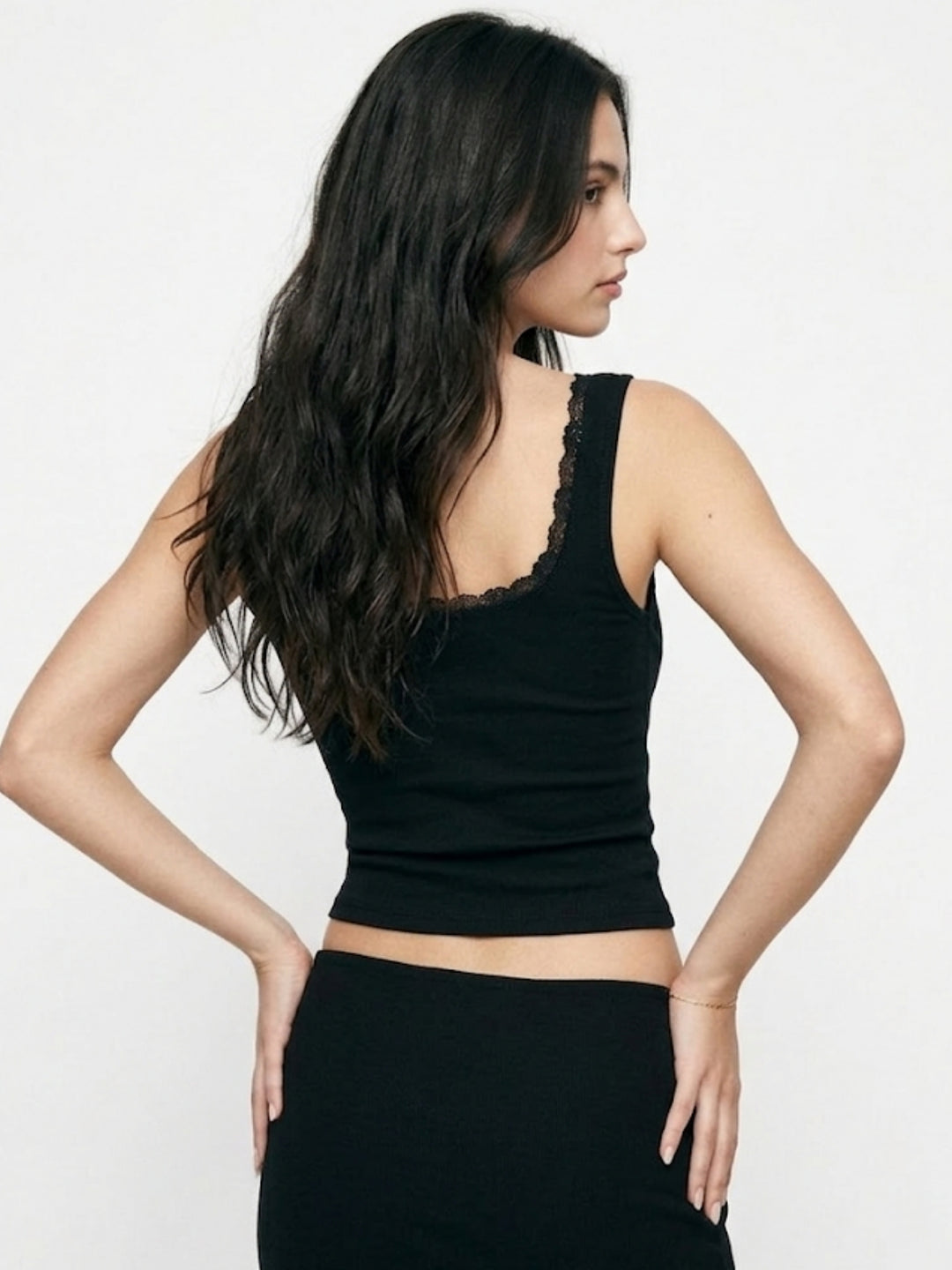 Black Shoulder Strap Fitted Top
