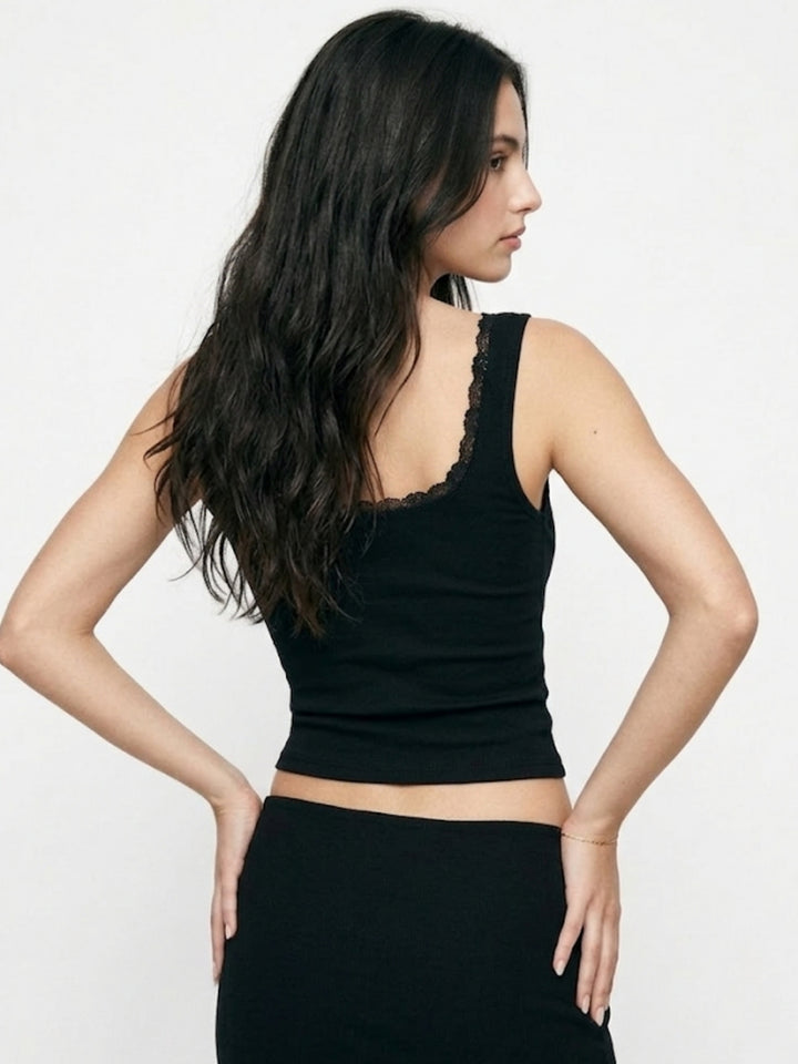 Black Shoulder Strap Fitted Top