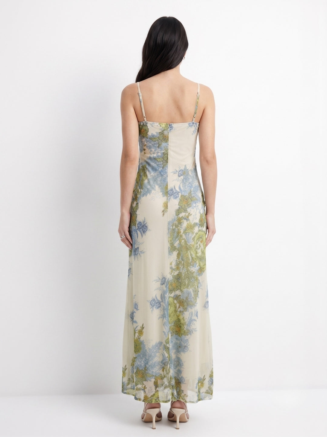 Blue Printed Draped Tube Dress