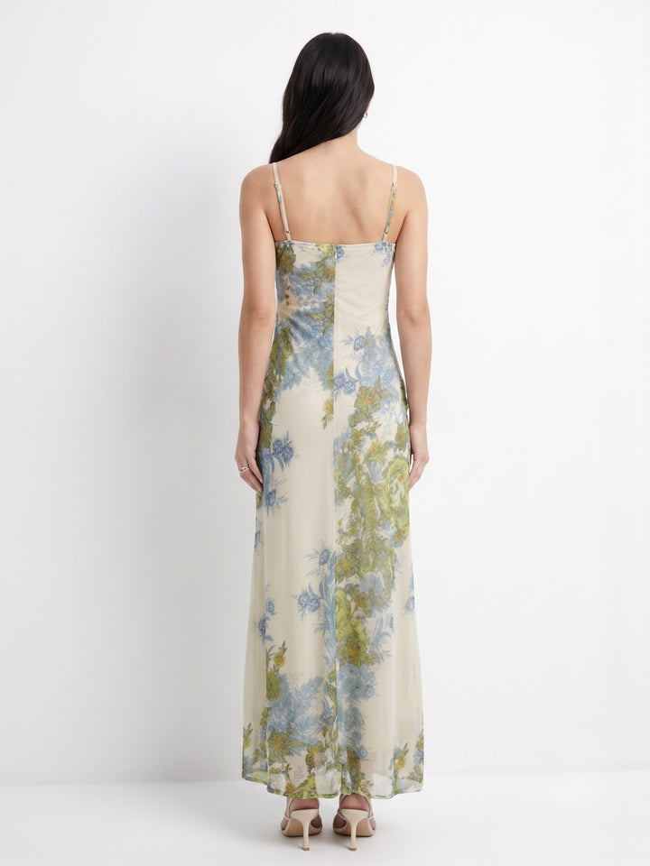 Blue Printed Draped Tube Dress