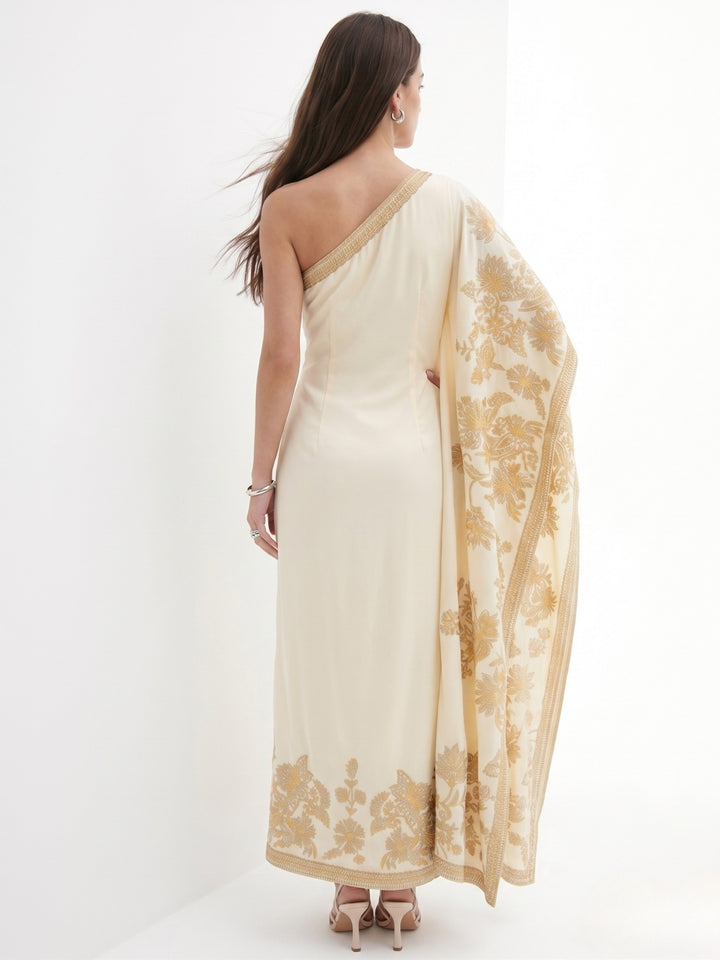 Cream One Shoulder Straight Fit Dress